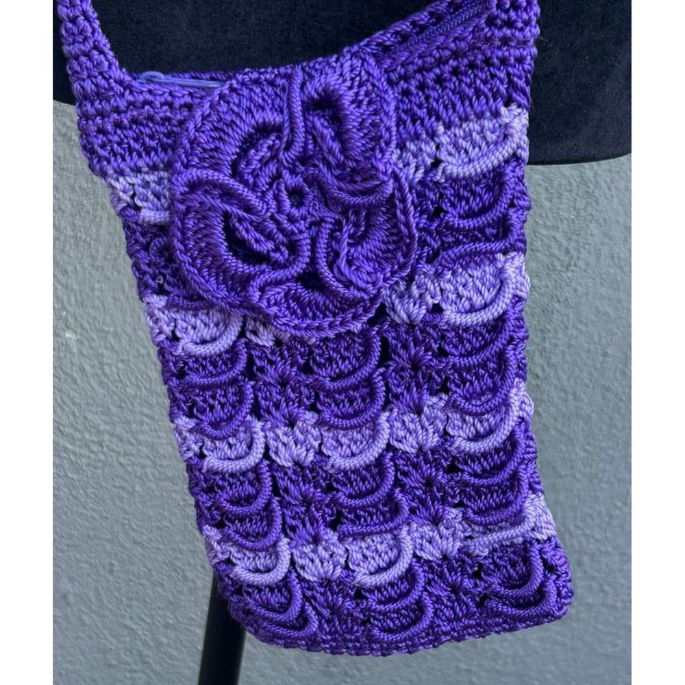 Handmade Purple Crochet Crossbody Bag Floral Ombre Phone Pouch Boho Small Purse